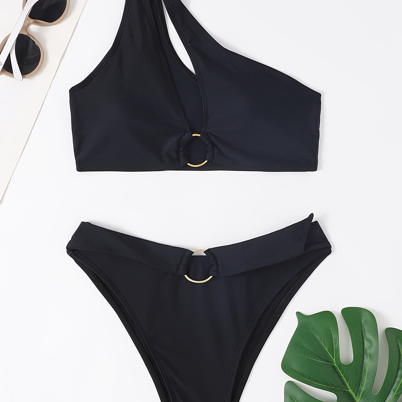 One Shoulder Cut Out Front Bikini Sets