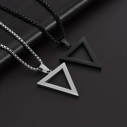 Men's Stainless Steel Triangle Pendant Square Chain Necklace