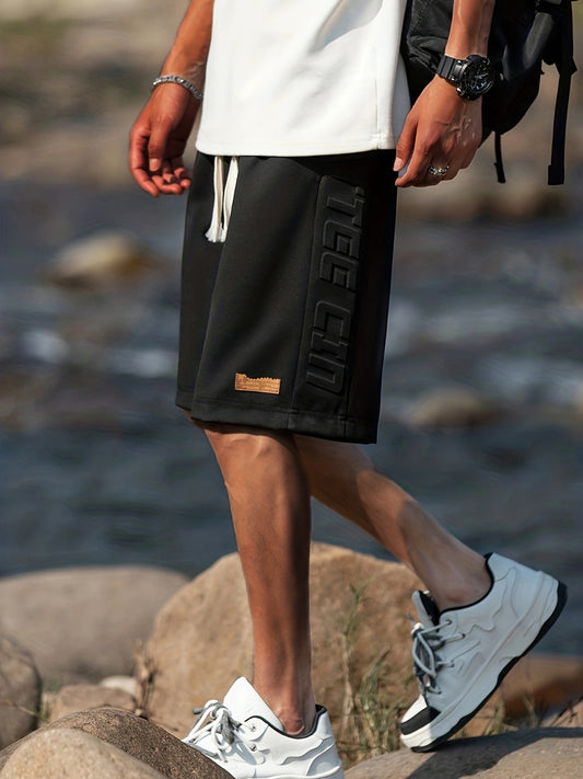 Quick Dry Letter Print Men's Comfy Shorts Elastic Waist Drawstring