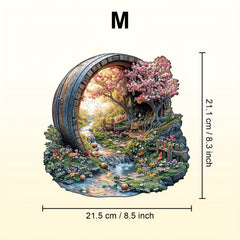 Artistic Wooden Jigsaw Puzzle Enchanted Forest Scene with Waterfall & Flowers