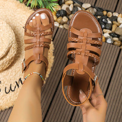 Women's Braided Band Flat Sandals Open Toe Faux Leather