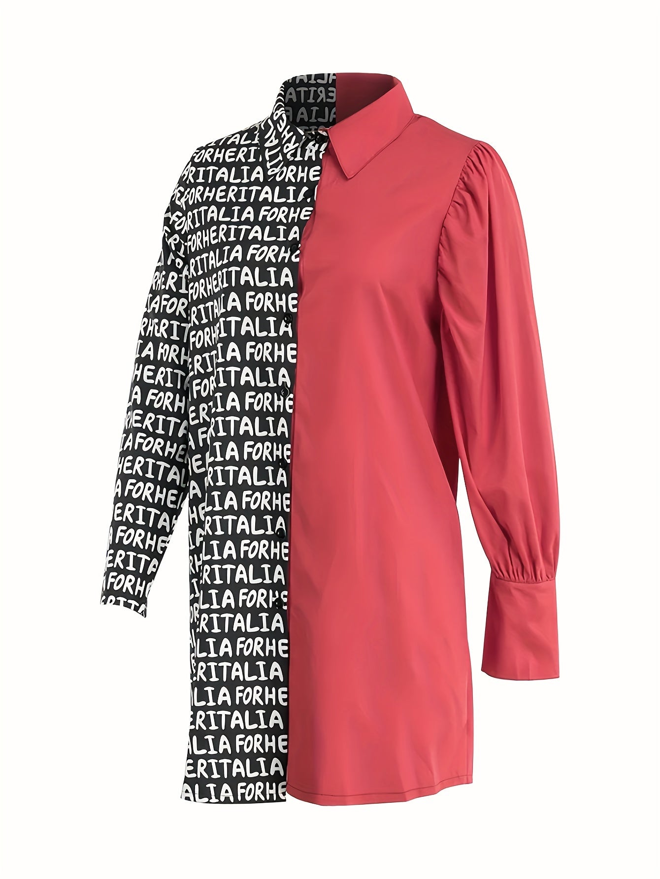  Colorblock Letter Print Button Up Blouse
