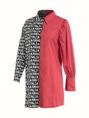  Colorblock Letter Print Button Up Blouse