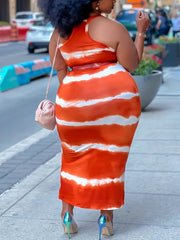  Tie Dye Cross Neck Bodycon Maxi Dress Women