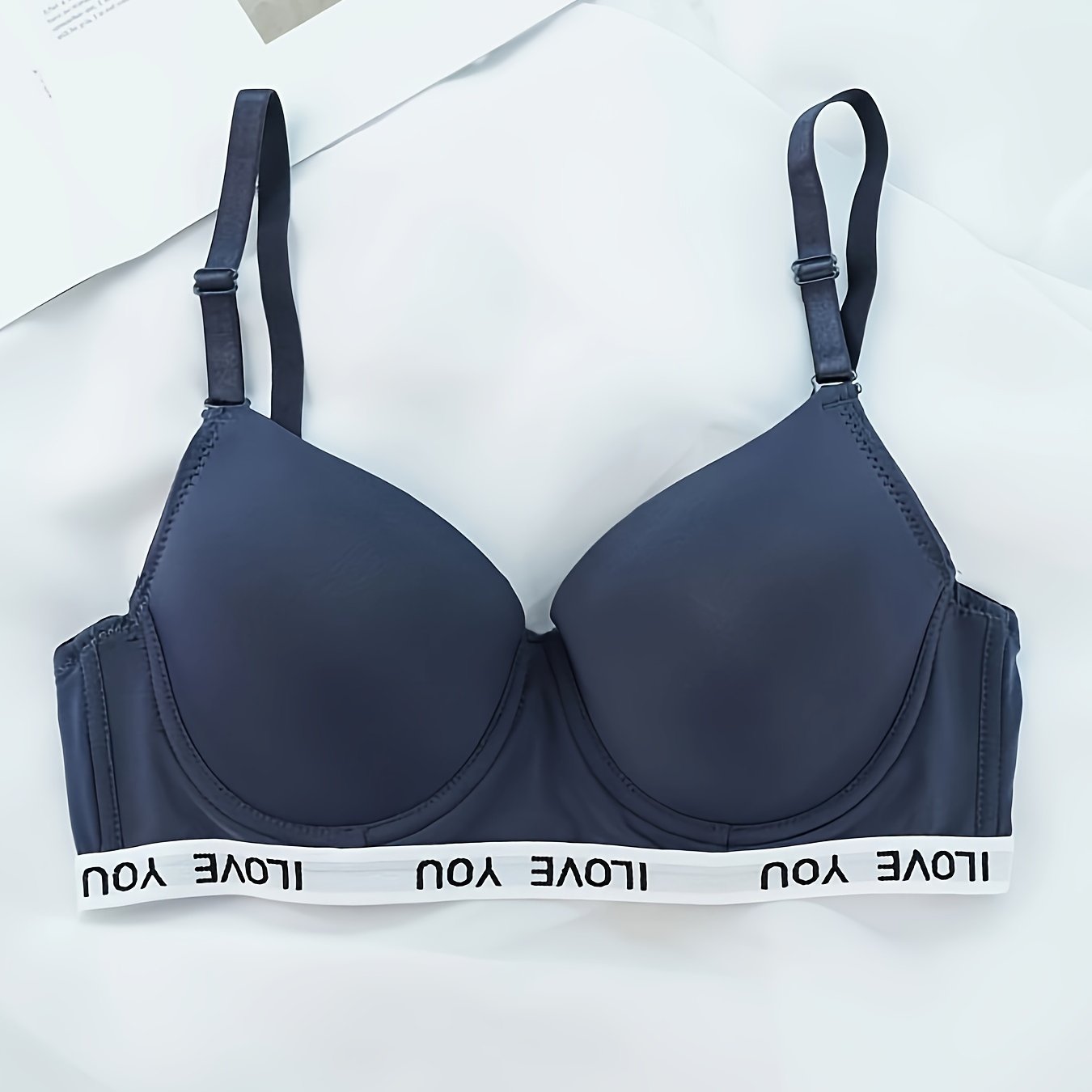 Letter Print T Shirt Bra Comfy & Breathable Push Up Bra