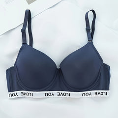 Letter Print T Shirt Bra Comfy & Breathable Push Up Bra