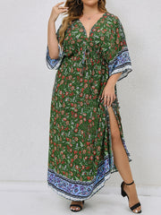  Boho Dress Floral Print V Neck Knot