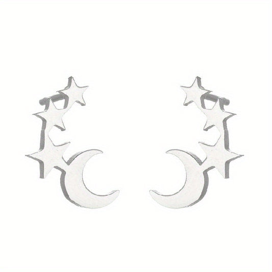 Men's Stainless Steel Stars & Moon Pattern Earrings