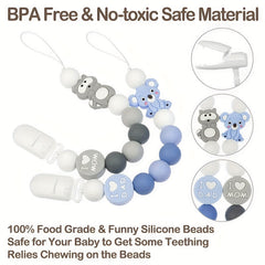 2pcs Silicone Bead Pacifier Clips for Baby Girls & Boys