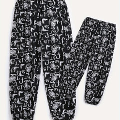 Alphabet Print Matching Sweatpants for Family Activities and Travel