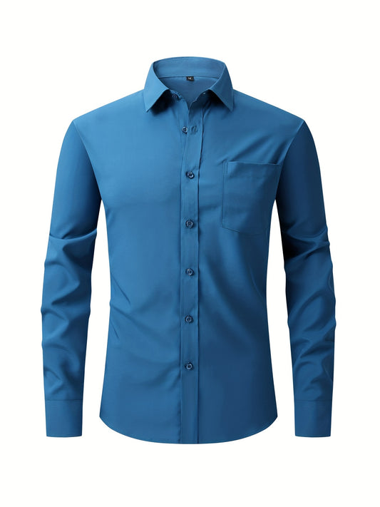 Men's Classic Button Up Shirt with Chest Pocket for Business Occasion