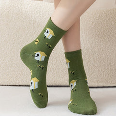 5 Pairs Cartoon Print Socks Women's Stockings