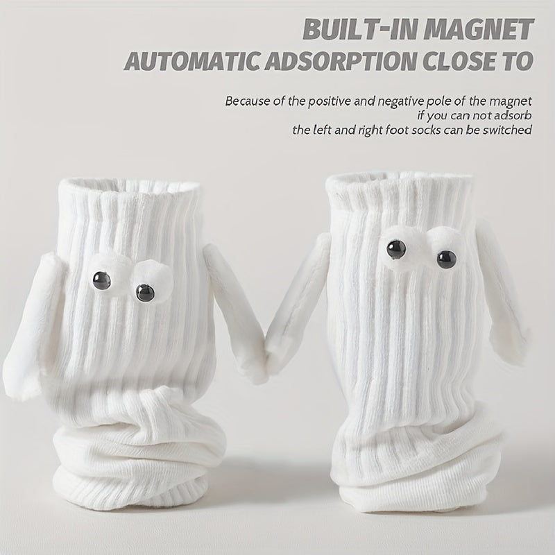 Creative Sweat-absorbing Mid-calf Socks with Magnetic Hand Holding Dolls