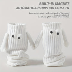 Creative Sweat-absorbing Mid-calf Socks with Magnetic Hand Holding Dolls