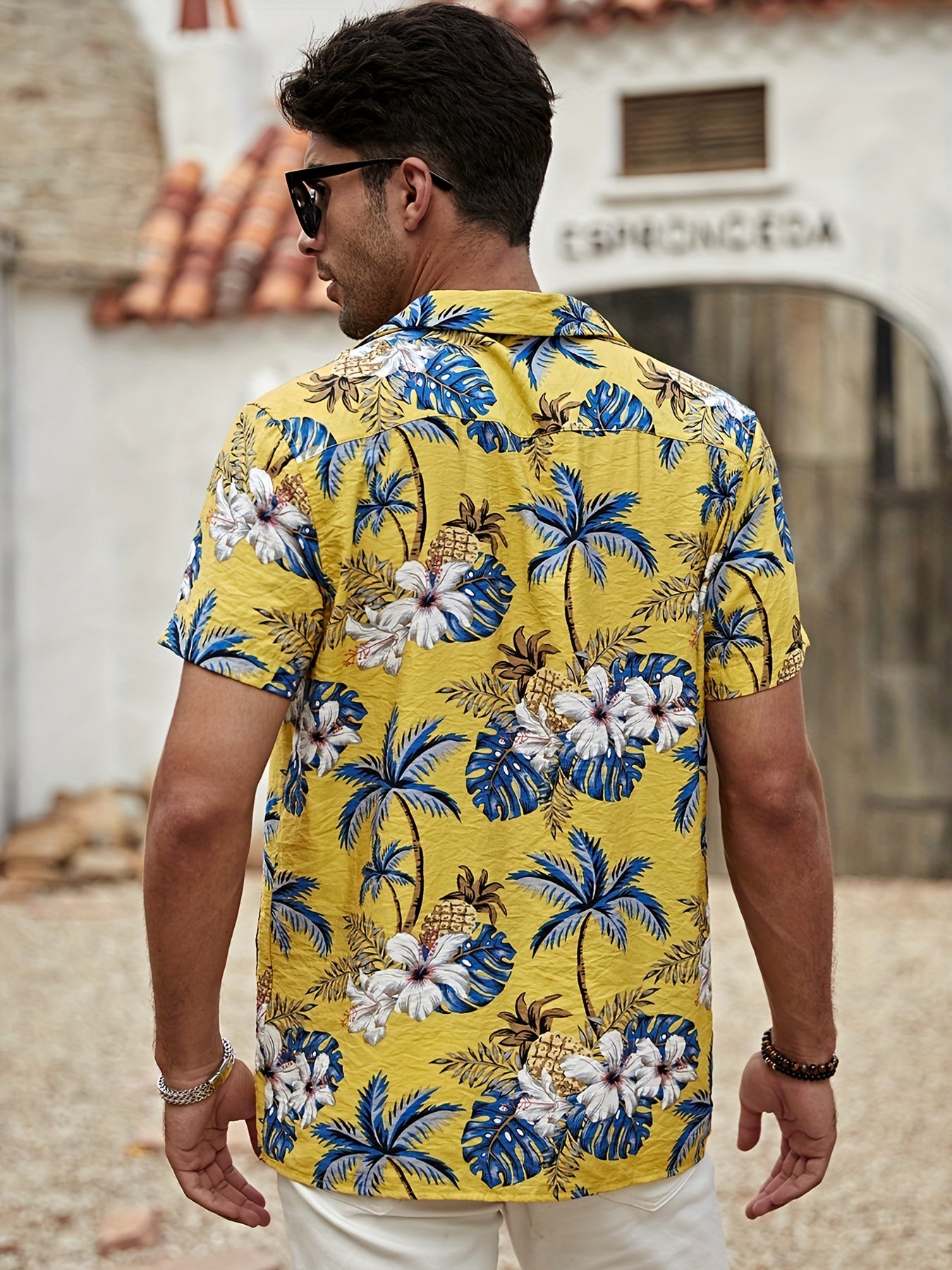 Men's Floral Print Short Sleeve Hawaiian Shirt for Beach Holiday