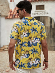 Men's Floral Print Short Sleeve Hawaiian Shirt for Beach Holiday