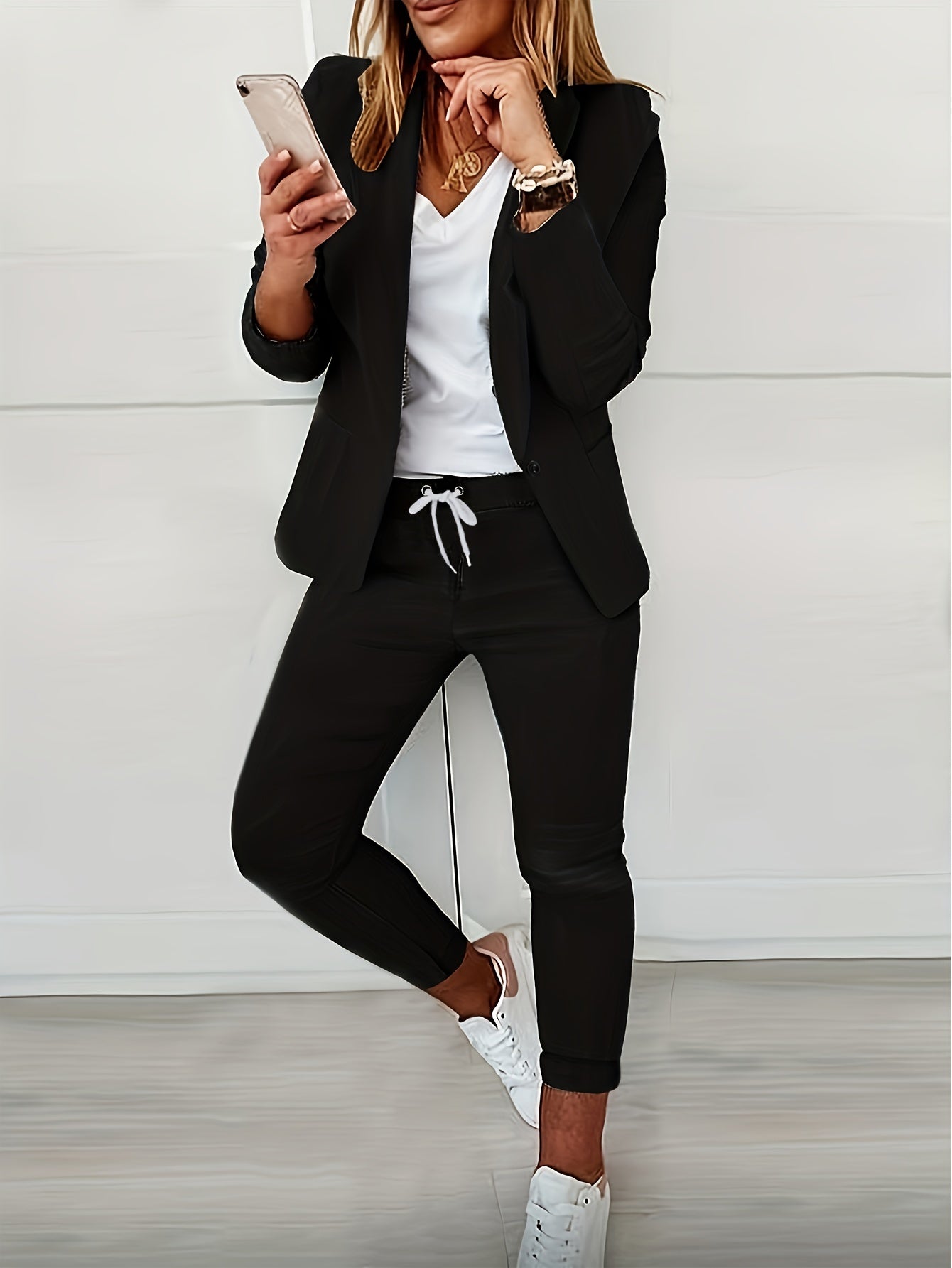 Women's Lapel Neck Pantsuits Blazer And Pants For Office