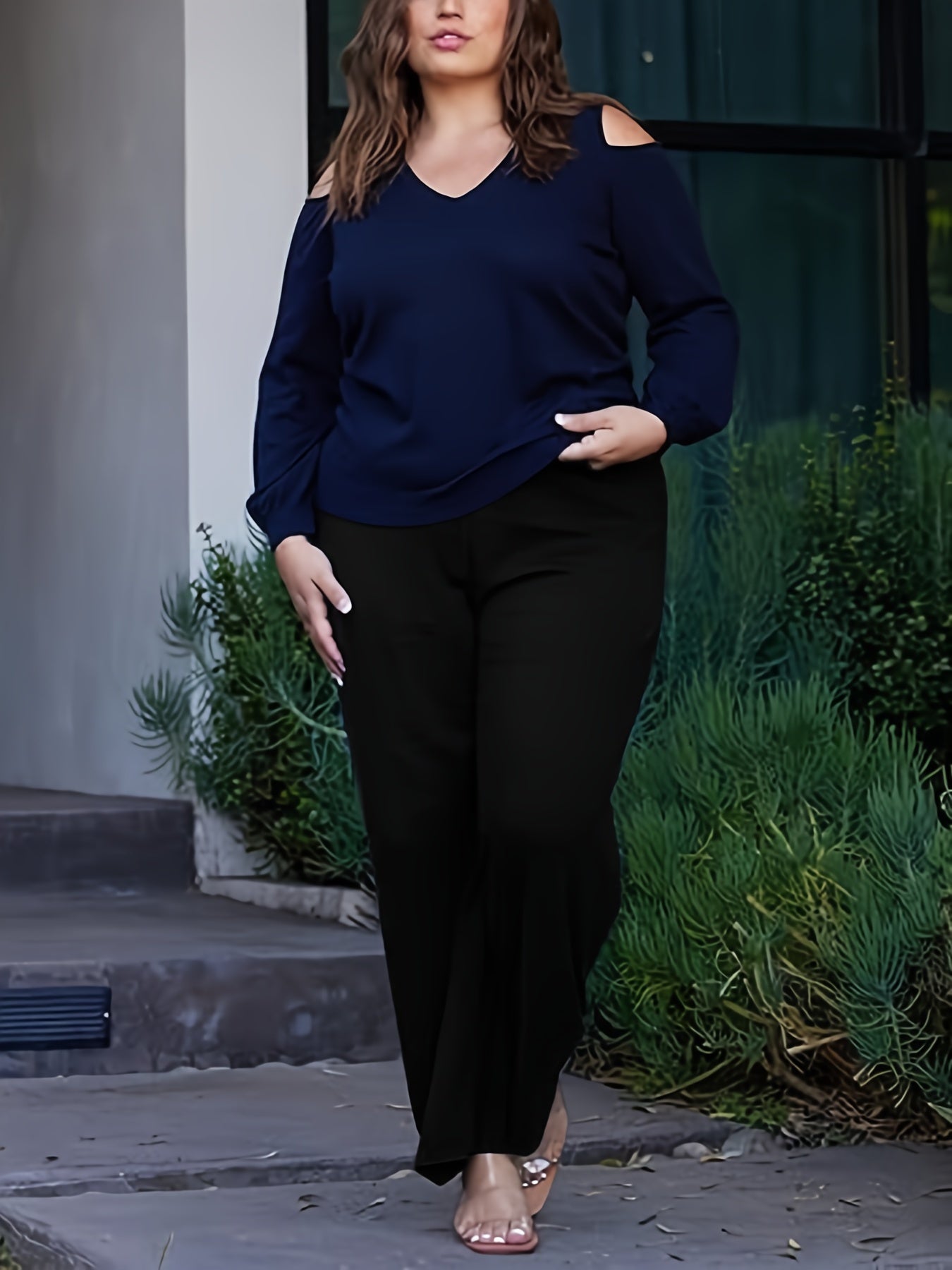  Solid High Rise Stretch Straight Leg Pants