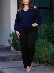  Solid High Rise Stretch Straight Leg Pants