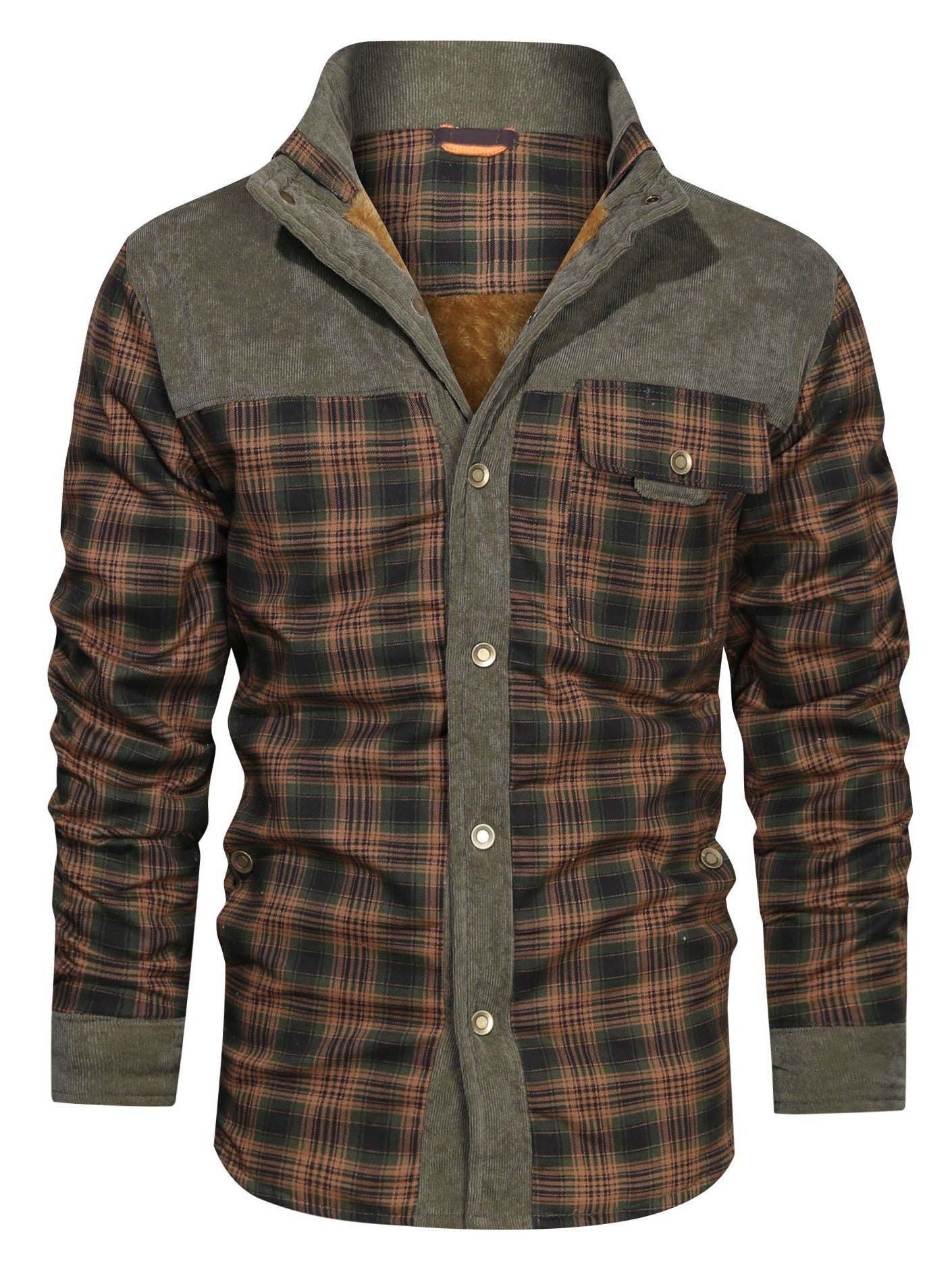 Men's Winter Fleece Padded Lapel Plaid Cotton Jacket