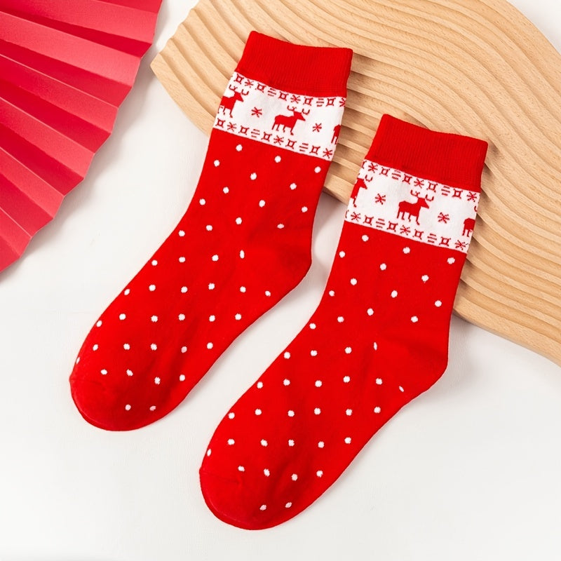 5 Pairs Christmas Socks Pack Mixed Pattern Red Serie Women's Stockings