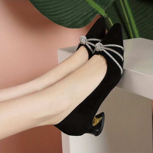 Women's Rhinestone Slip On French Heels Low Heels