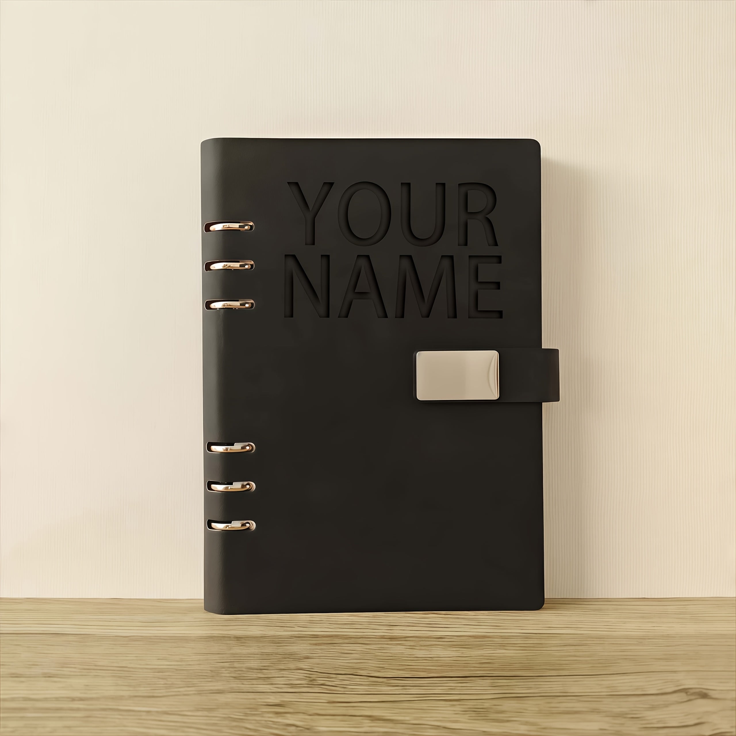 Personalized A5 Faux Leather Notebook Custom Embossed Name Glossy Finish