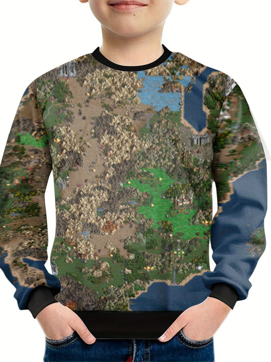 Cartoon Game Print Kid's Sweatshirt Unisex Pullover Causal Long Sleeve Top
