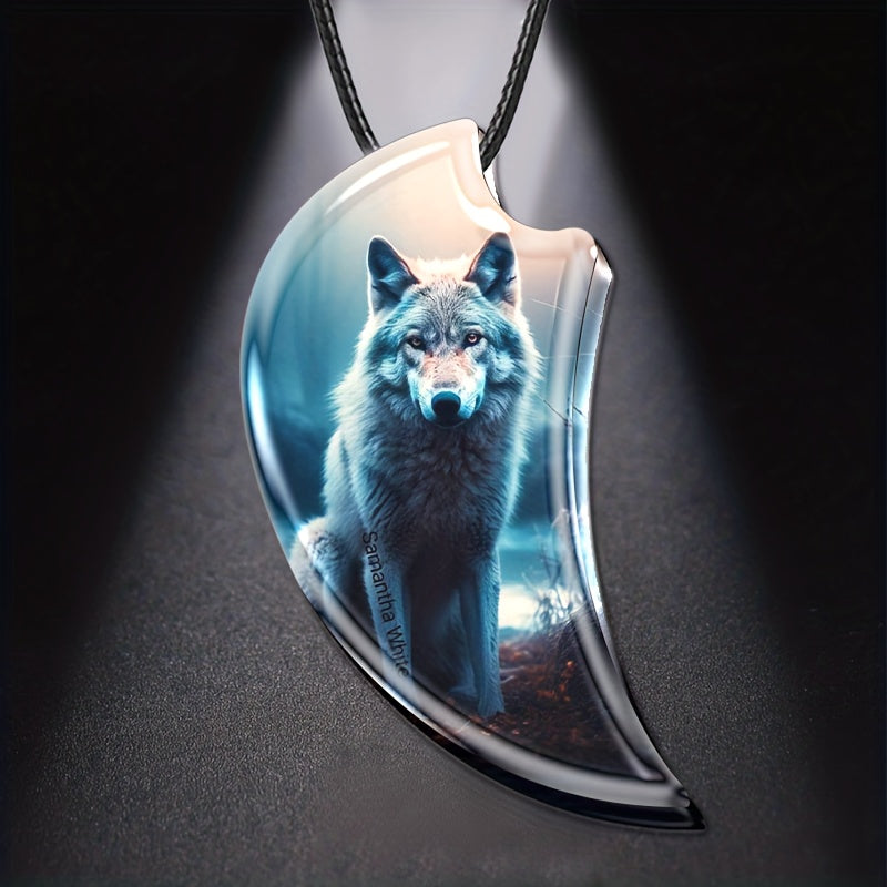 Creative Wolf Resin Landscape Pendant Necklace Gothic Vintage Gift