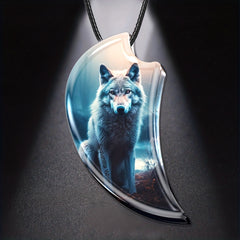Creative Wolf Resin Landscape Pendant Necklace Gothic Vintage Gift