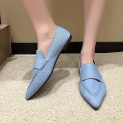 Women's Denim Flat Slip-On Shoes Pointed Toe Soft Sole Casual Walking Flats