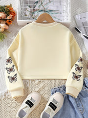 Girls Vintage Butterfly Print Crew Neck Sweatshirt Top Pullovers
