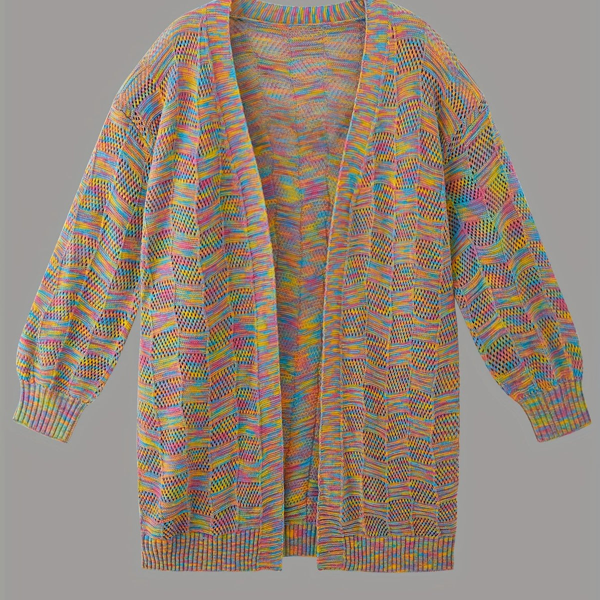Colorful Printing Knit Cardigan Open Front Sweater