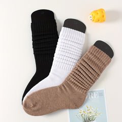 3 Pairs Comfy & Soft Solid Socks Women's Stockings