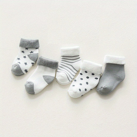 5 Pairs Baby's Grey Striped Plush Crew Socks