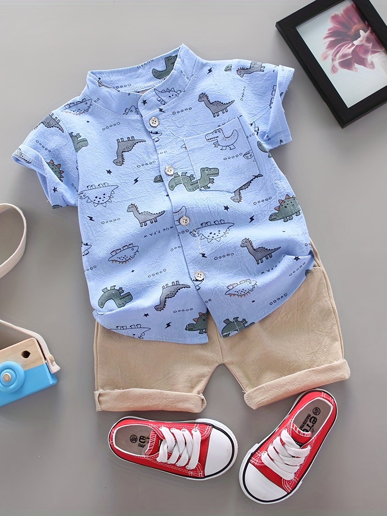 Boys 2pcs Cartoon Print Shirt & Shorts Set