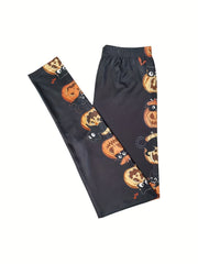 Halloween Pumpkin Print Skinny Leggings Women's