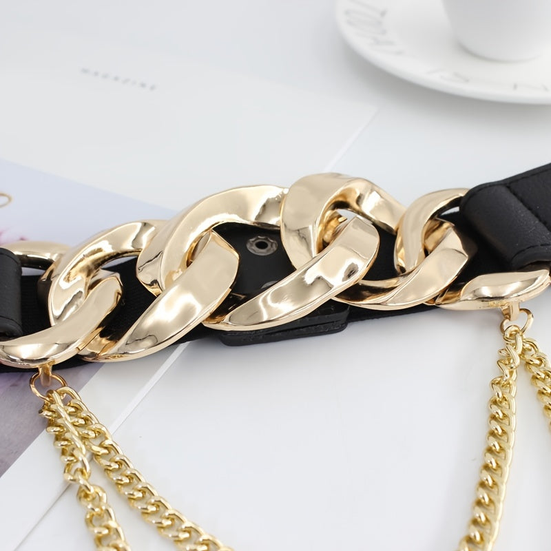 Women's Gold Waist Chain Belt Dress Accessory Elastic Waistband