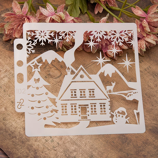 Christmas Snow House Reusable Stencil Drawing Templates DIY Layering Set