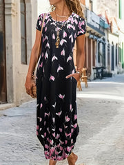 Floral Print Short Sleeve Maxi Dress With Pockets