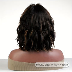 Short Bob Wavy Curly Wig With Bangs Heat Resistant Hair Wigs
