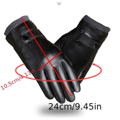 Men's Winter Leather Gloves Plus Velvet Lining Non Slip Windproof Touch Screen