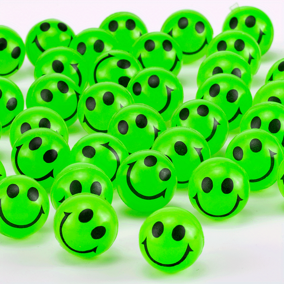 36 Glow In The Dark Smile Face Bouncing Balls Bulk Pack