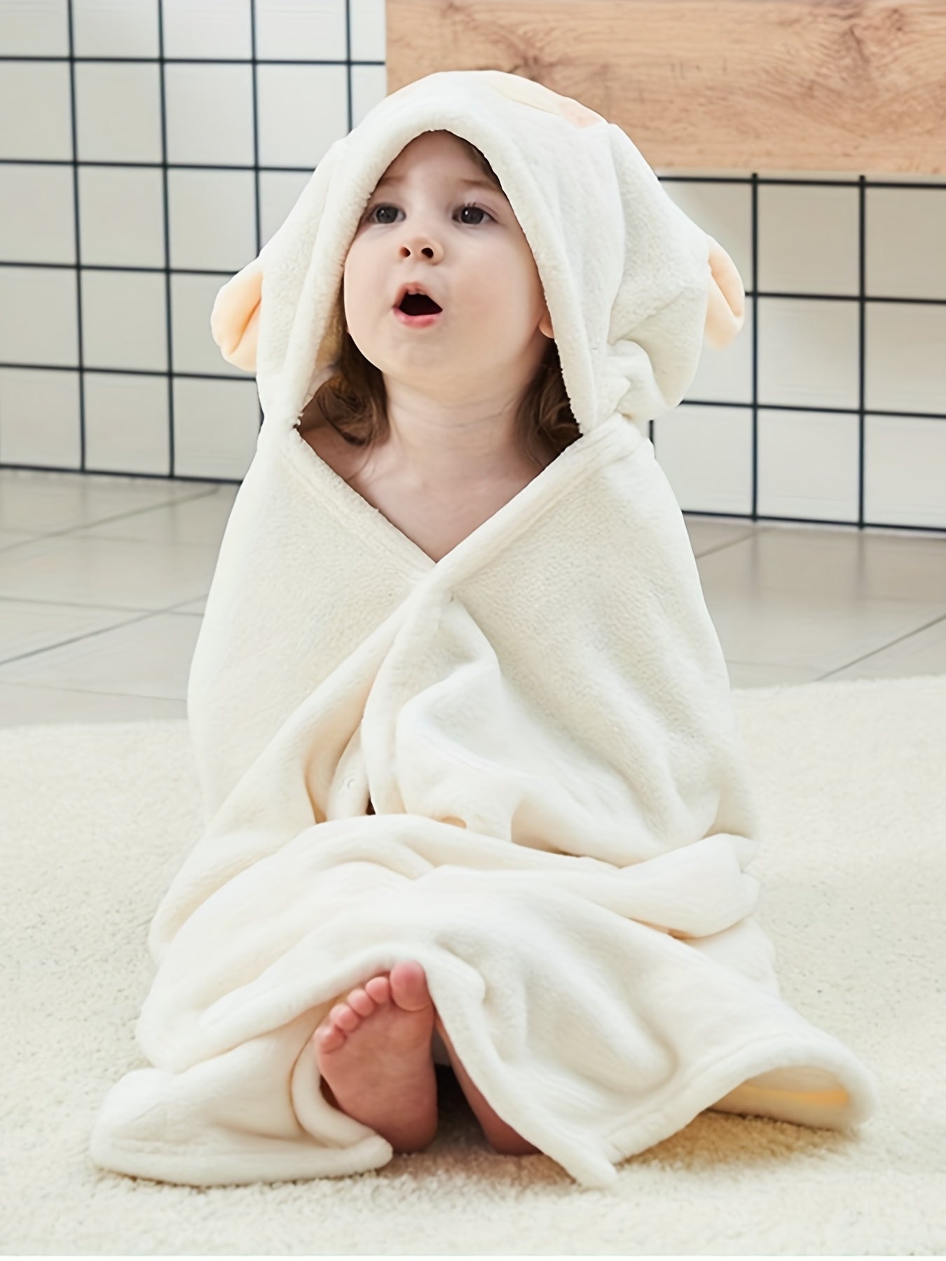 Kids Hooded Bath Towel Animal Ears Quick Drying Bathrobe