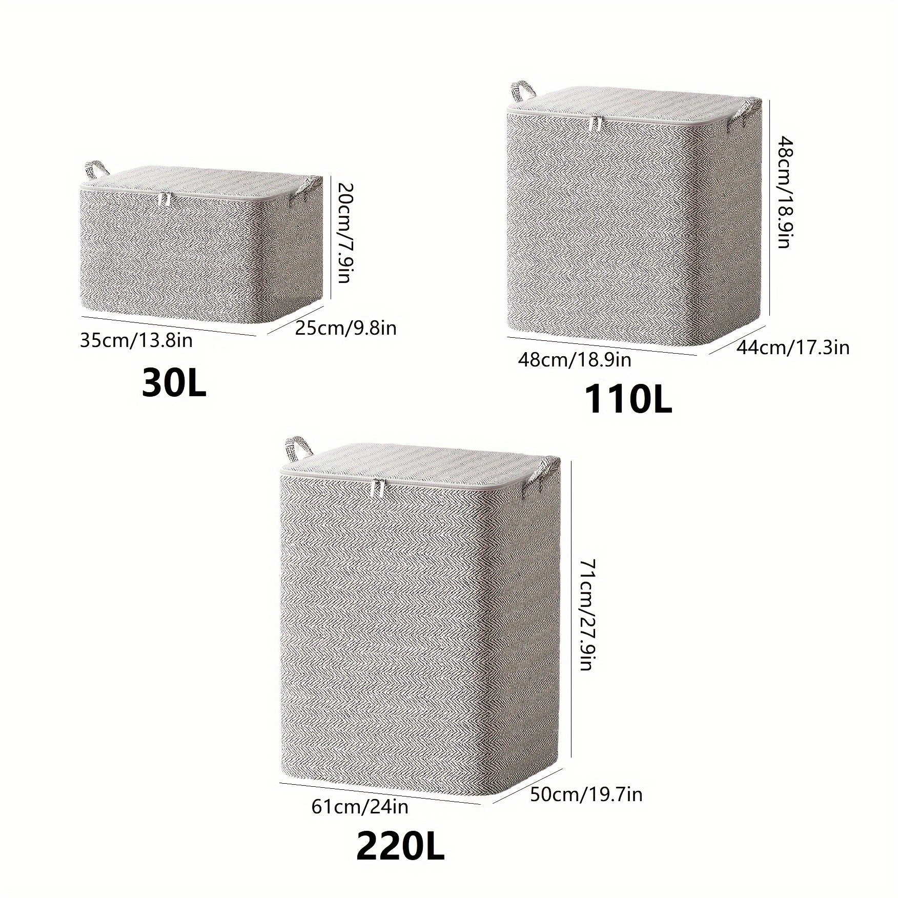 3pcs Clothes Storage Bag With Lids & Handles Durable Clothes Basket