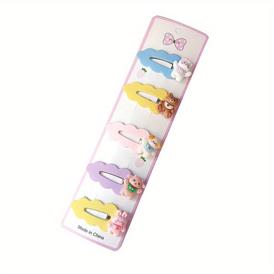 5pcs Candy Cartoon Hair Clips Wavy Hollow Snap Clip For Side Hair Bang