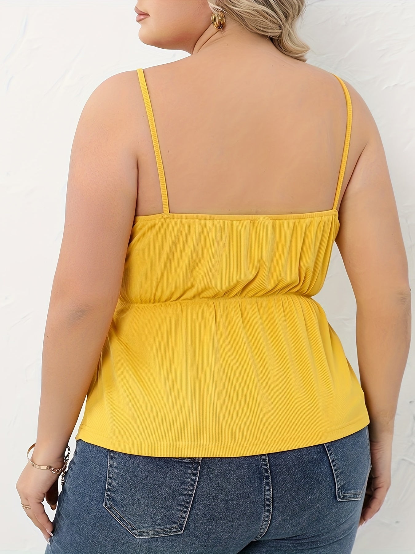  Solid Ribbed V Neck Cami Top Women's Plus Casual Slight Stretch
