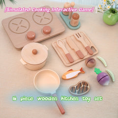 16pcs Wooden Kitchen Toy Set Interactive Cooking Game Indoor Educational Toy