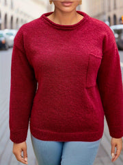  Casual Sweater Women's Plus Solid Long Sleeve Round Neck Jumper