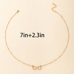 Infinity Shape Pendant Chain Necklace Rhinestones Alloy Neck Chain